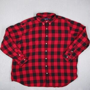 Ralph Lauren Mens 3XB Red Black Buffalo Plaid Button Down Flannel Shirt Big Tall